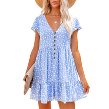 Load image into Gallery viewer, Printed V-Neck Buttoned Short Sleeve Mini Dress