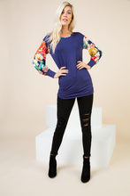 Load image into Gallery viewer, Floral long sleeve top with side elastic