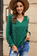 Load image into Gallery viewer, Lace Crochet V-Neck Flounce Sleeve Top