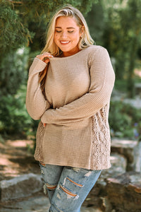 Plus Size Waffle-Knit Spliced Lace Top