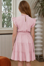 Load image into Gallery viewer, Frill Trim Tie Belt Tiered Dress