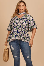 Load image into Gallery viewer, Plus Size Floral Flutter Sleeve Cutout Blouse