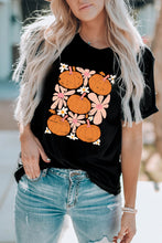 Load image into Gallery viewer, Round Neck Short Sleeve Pumpkin Graphic T-Shirt