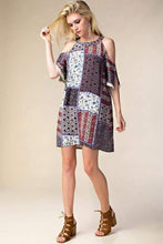 Load image into Gallery viewer, Printed cold shoulder patchwork dress