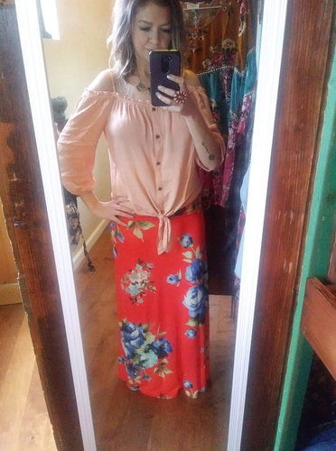 Orange Floral Maxi Skirt
