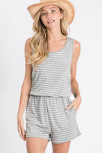 Load image into Gallery viewer, Grey striped tie back romper