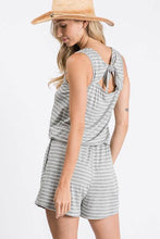 Load image into Gallery viewer, Grey striped tie back romper