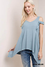 Load image into Gallery viewer, Teal blue cold shoulder top
