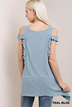 Load image into Gallery viewer, Teal blue cold shoulder top