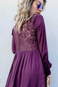 Purple Back Lace Button Down Dress