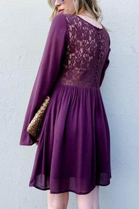 Purple Back Lace Button Down Dress