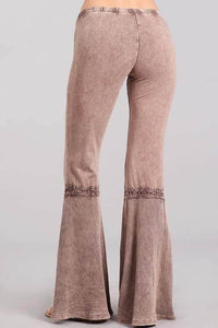 Taupe mineral washed bell bottom pants