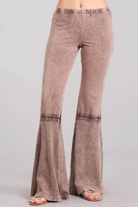 Taupe mineral washed bell bottom pants