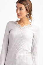 Load image into Gallery viewer, OATMEAL long sleeve lace trim ribbed top