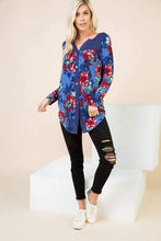 Load image into Gallery viewer, Button Up Long Sleeve Top with Floral Print