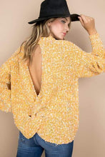 Load image into Gallery viewer, YELLOW TWISTED BACK OPEN PRINTED SWEATER