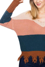 Load image into Gallery viewer, LONG SLEEVE COLOR BLOCK DISTRESSED SWEATER