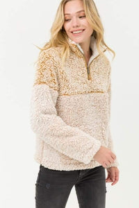 Mustard two tone faux Sherpa pullover