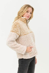 Mustard two tone faux Sherpa pullover
