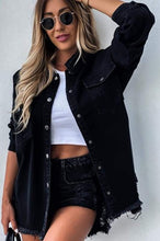 Load image into Gallery viewer, Black Distressed Denim Jacket