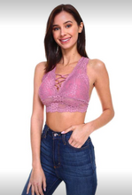 Load image into Gallery viewer, Mauve lace crisscross bralette