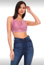Load image into Gallery viewer, Mauve lace crisscross bralette