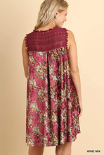 Load image into Gallery viewer, Wine floral velvet dress