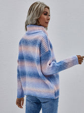 Load image into Gallery viewer, Rainbow Rib-Knit Turtleneck Drop Shoulder Sweater