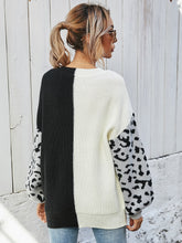 Load image into Gallery viewer, Leopard Color Block V-Neck Tunic Pullover Sweater