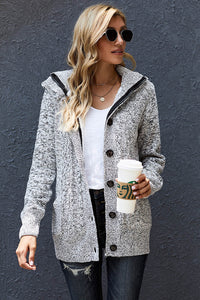 Cable-Knit Fleece Lining Button-Up Hooded Cardigan