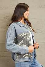 Load image into Gallery viewer, GeeGee Full Size Washed Denim Camo Contrast Jacket