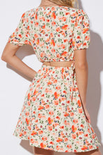 Load image into Gallery viewer, Floral Cutout Short Puff Sleeve Dress