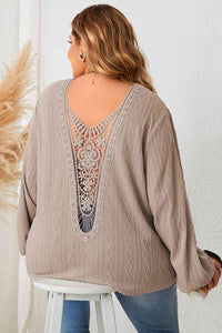 Plus Size Lace Detail V-Neck Long Sleeve Blouse