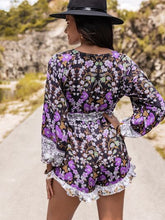 Load image into Gallery viewer, Printed Frill Half Button Balloon Sleeve Romper