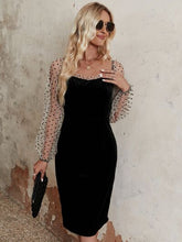 Load image into Gallery viewer, Polka Dot Mesh Long Sleeve Ruffle Trim Dress