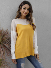 Load image into Gallery viewer, Color Block Round Neck Dropped Shoulder Sweater