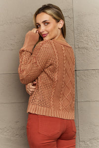 HEYSON Soft Focus Full Size Wash Cable Knit Cardigan