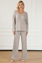 Load image into Gallery viewer, Ribbed V-Neck Top and Pants Lounge Set