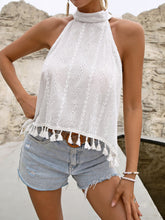 Load image into Gallery viewer, Tied Openwork Tassel Grecian Sleeveless Top