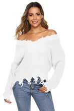 Load image into Gallery viewer, Off-Shoulder Ribbed Long Sleeve Raw Hem Sweater