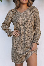 Load image into Gallery viewer, Leopard V-Neck Long Sleeve Dress