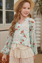 Load image into Gallery viewer, Girls Printed Notched Neck Puff Sleeve Blouse