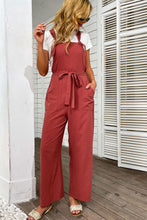 Load image into Gallery viewer, Tie-Waist Wide Leg Overalls with Pockets