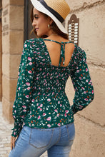 Load image into Gallery viewer, Floral Smocked Square Neck Peplum Blouse