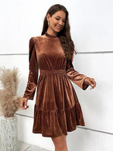 Load image into Gallery viewer, Smocked Long Sleeve Ruffle Hem Dress