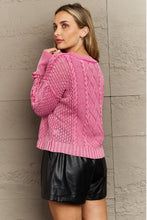 Load image into Gallery viewer, HEYSON Soft Focus Full Size Wash Cable Knit Cardigan in Fuchsia