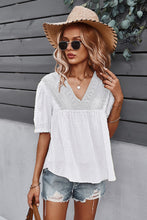 Load image into Gallery viewer, Swiss Dot V-Neck Flounce Sleeve Blouse