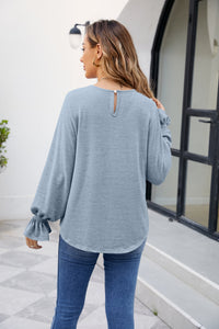 Round Neck Flounce Sleeve Blouse