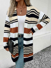Load image into Gallery viewer, Striped Open Front Drop Shoulder Cardigan
