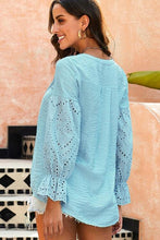 Load image into Gallery viewer, Crochet Flounce Sleeve Button Up Blouse